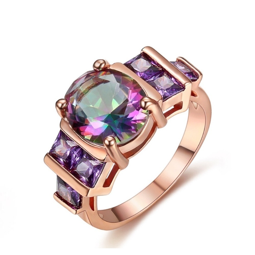Rose Goldtone Mystic Topaz Cubic Zirconia Statement Ring